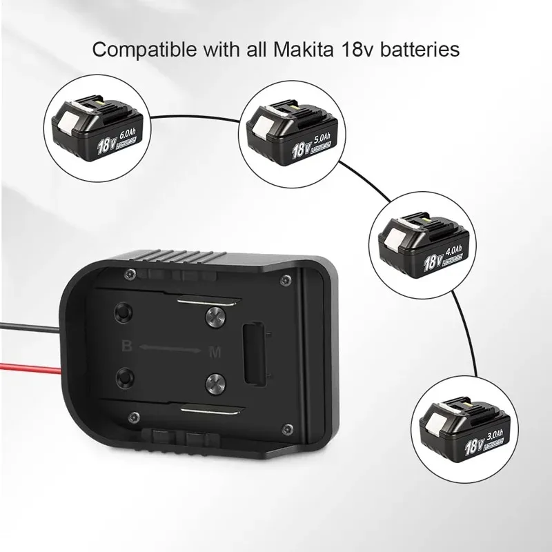 Connettore base adattatore batteria 18V con 12 fili Awg per connettori di alimentazione Makita e Bosch, alimentazione nera per