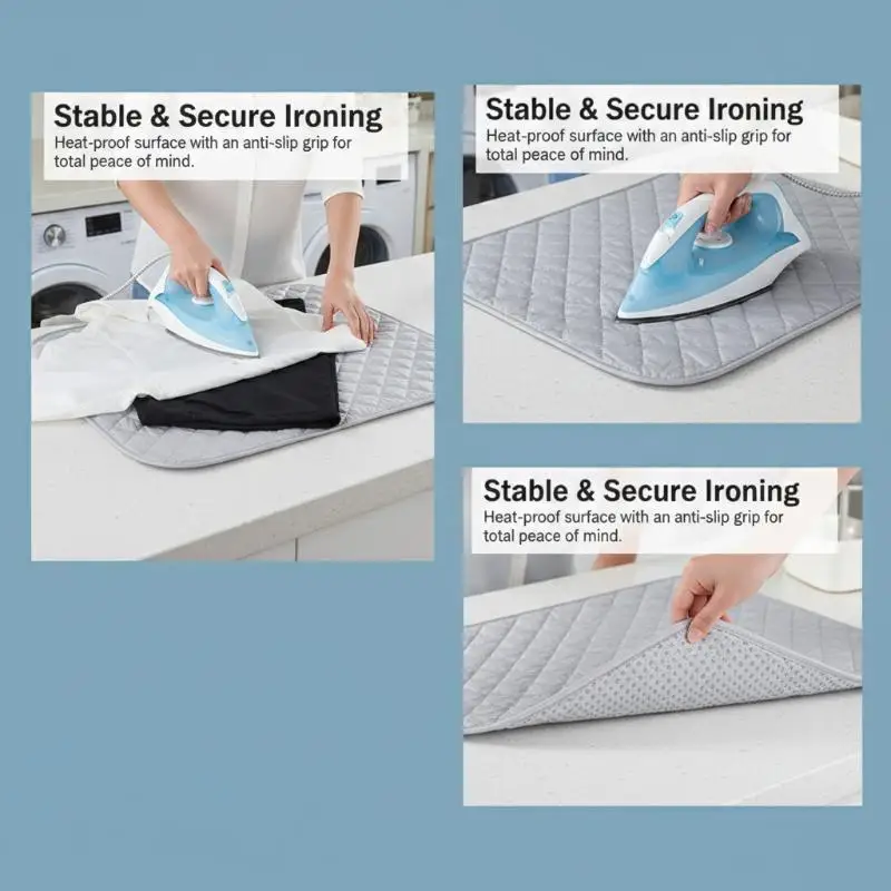 Non-Slip Heat Resistant Ironing Mat Compact Foldable Portable Ironing Board Travel Laundry Pad for Washer Dryer Anytime Ironing