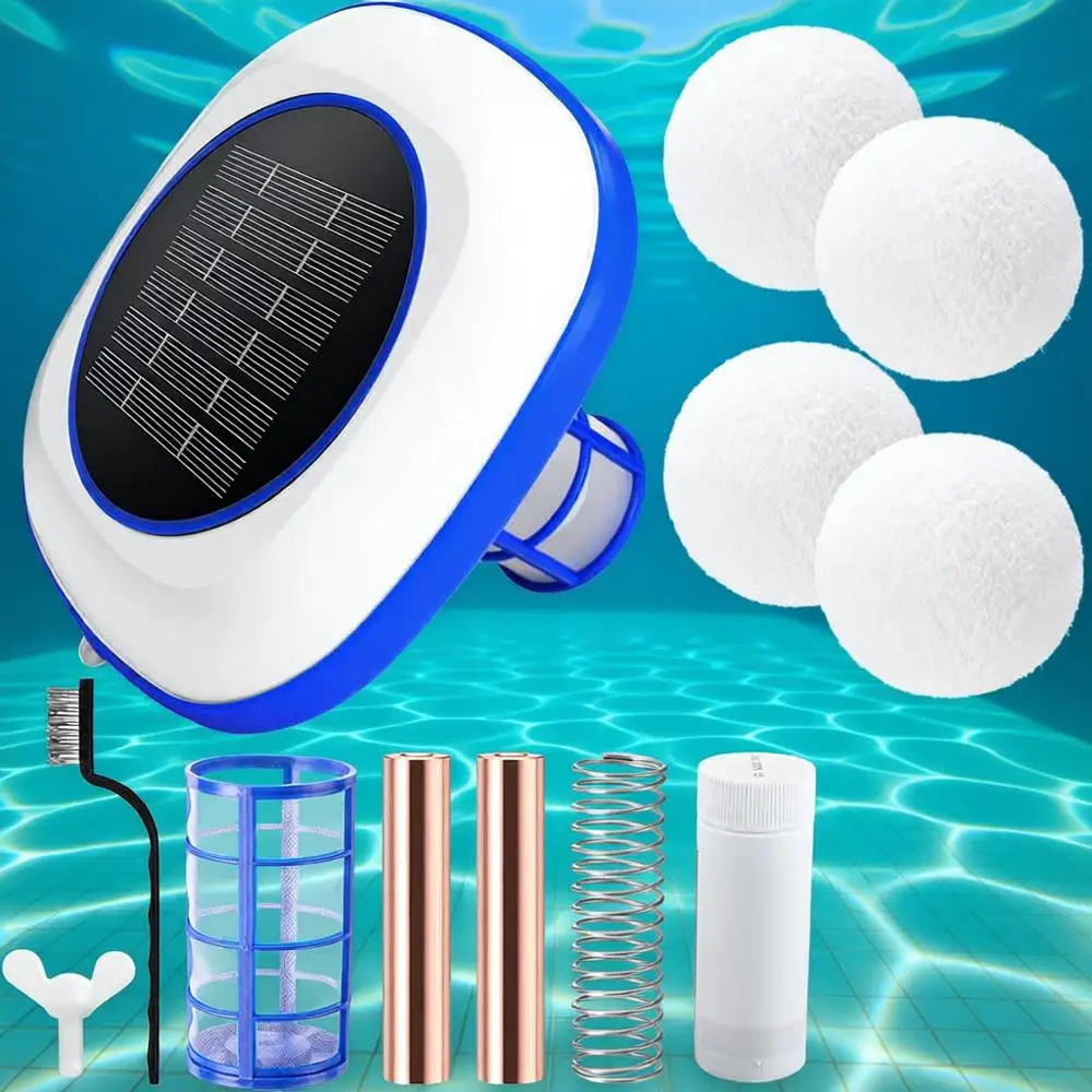 

Automatic Floating Water Cleaner and Filter, Up to 45,000 Gallons, 90% Chlorine Reduction, with 4 Scum Eliminating Balls and 2 C
