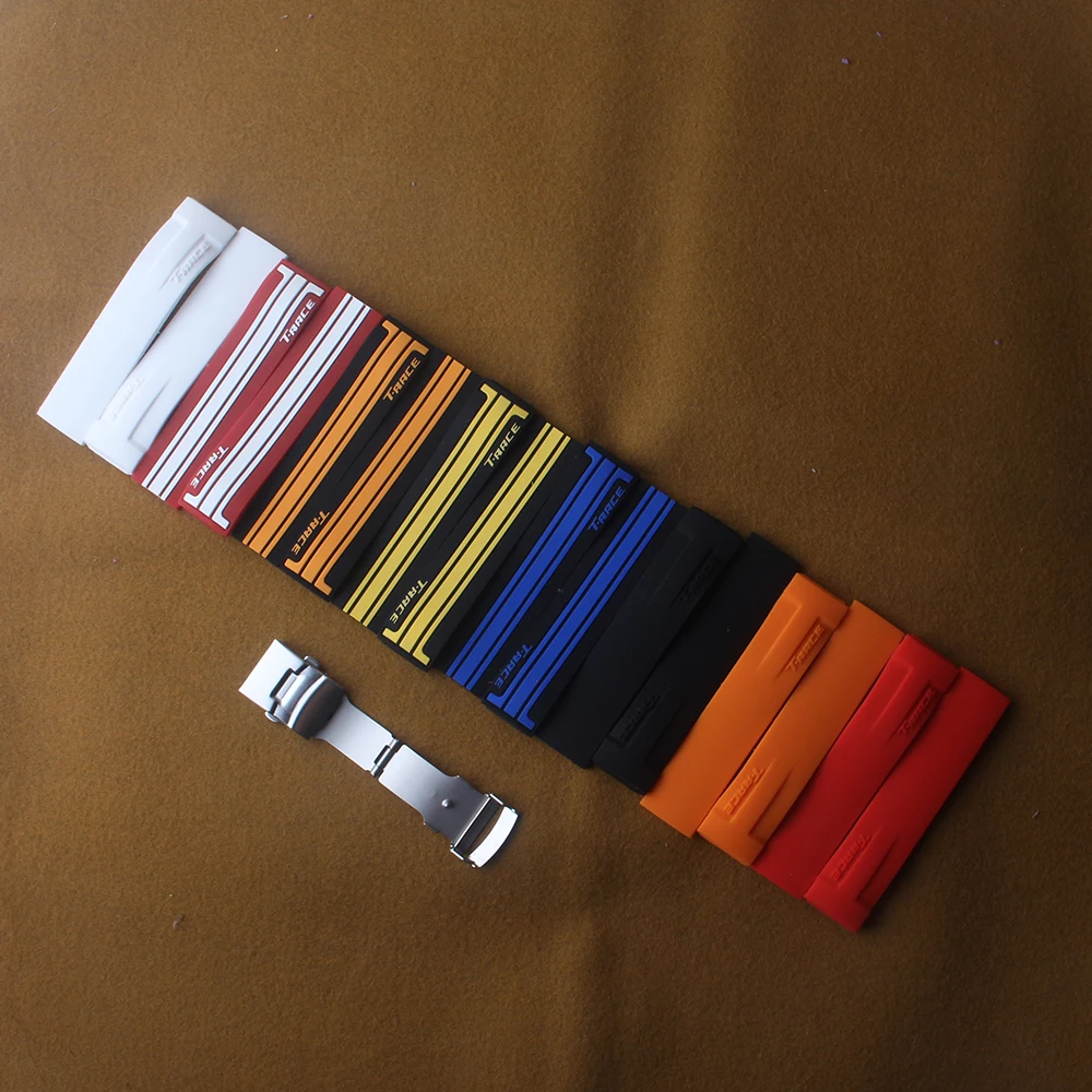 Watchbands soft Black Blue Orange Red Silicone Rubber Waterproof watches accessories Fit Tissot Trace T048417a T048 Sport watch