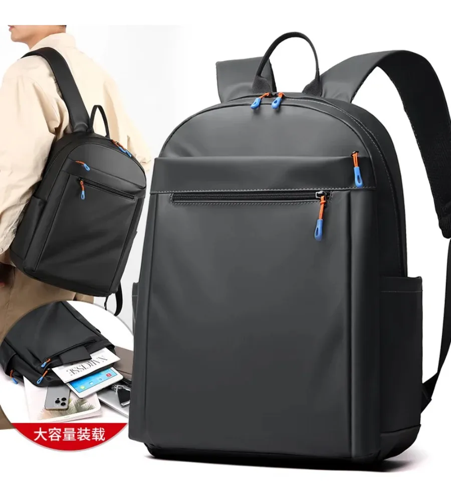 Sleek all-black backpack with a roomy interior for work commutes school days and outdoor travel