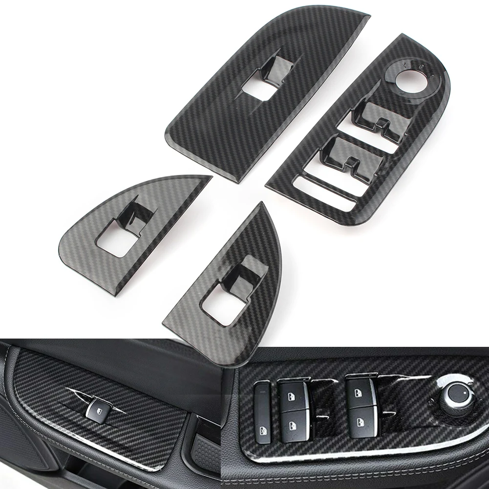 4Pcs ABS Carbon Fiber Window Lift Switch Button Frame Cover Trim For Alfa Romeo Giulia 2017 2018 2019 2020 Car Accessories LHD