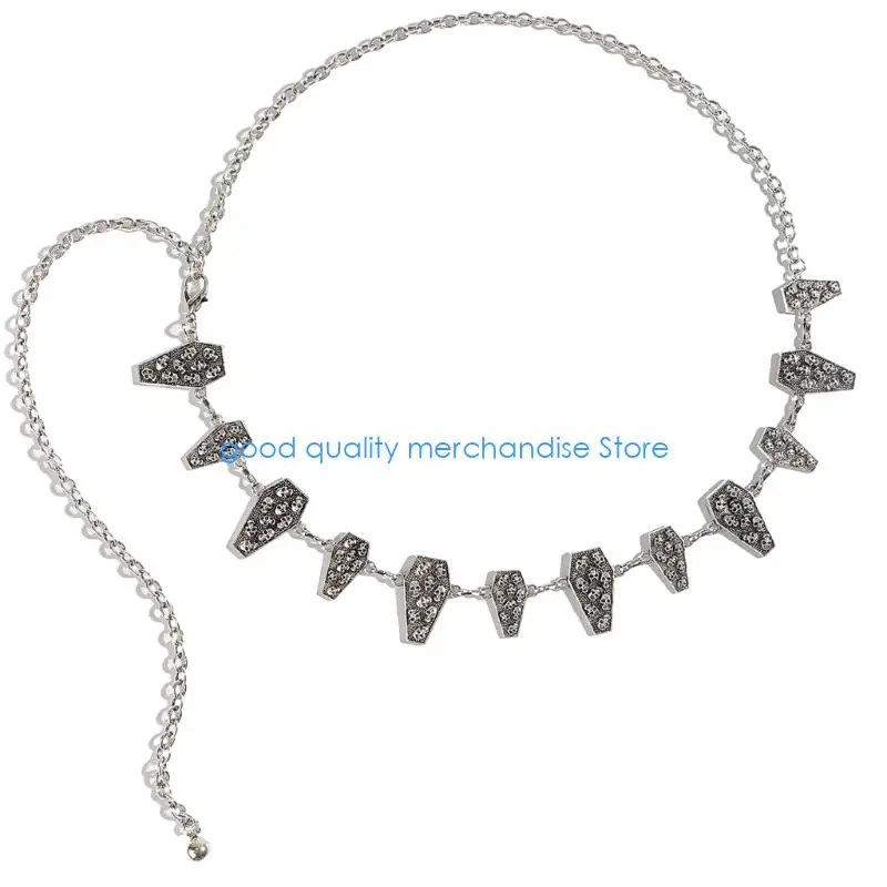 Y5JD سلسلة خصر معدنية عصرية على شكل جمجمة للنساء فضية قابلة للتعديل بالإضافة إلى حزام مرن للاستخدام اليومي والحفلات ذات الطابع