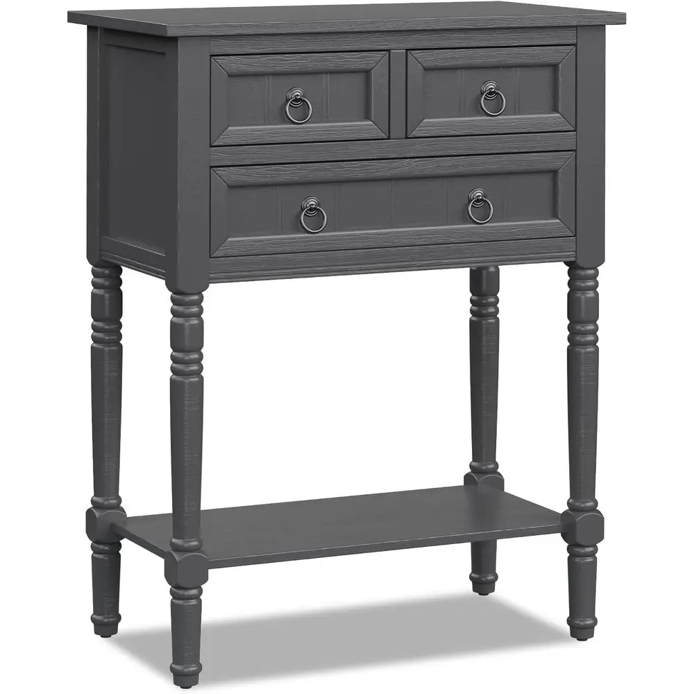 Rustic Small ole Table Entryway Table with Storage, Gray | Skinny Wood ole Table w/ 3 Ders & Open Bottom Shel, Narrow Soa Side T
