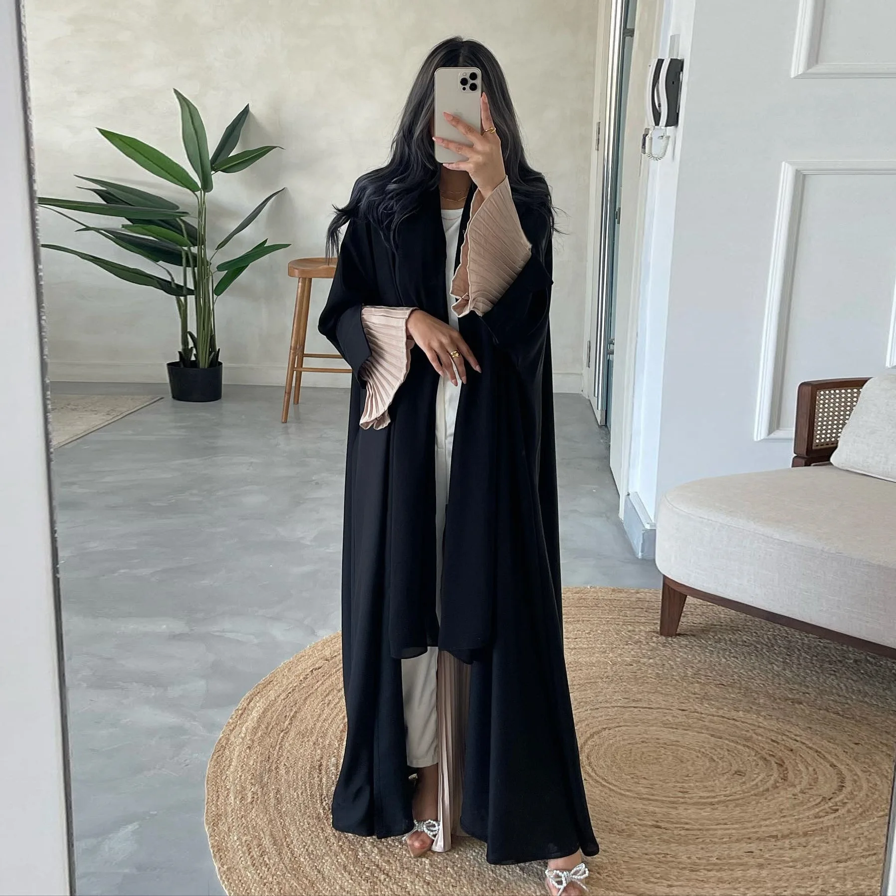 

Eid Dubai Abayas for Women Pleated Kimono Jalabiya Muslim Dress Turkey Kaftan Kebaya Caftan Marocain Femme Robe Islam Clothing