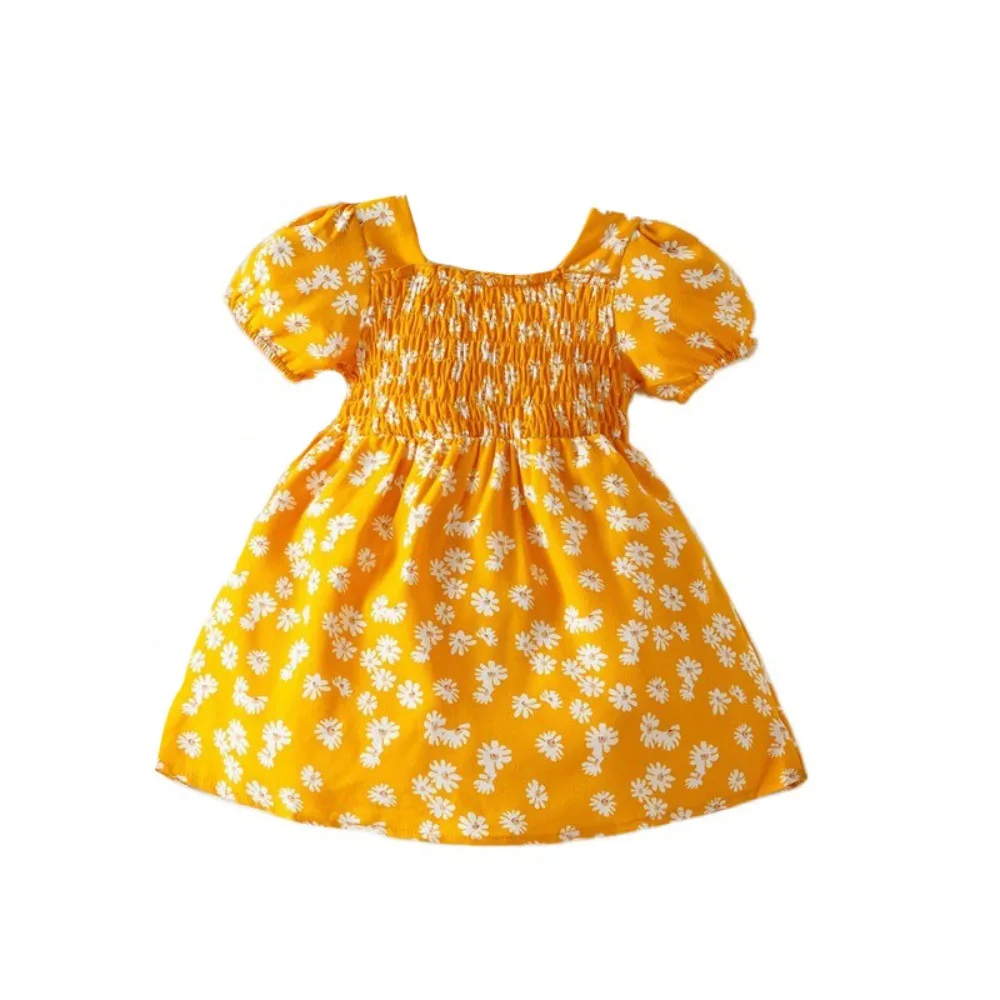 

Fashion Square Collar Baby Girls Princess Dress Puff Sleeve Beach Vacation Summer Flower Dress Party Sweet Toddle Dress Holiday
