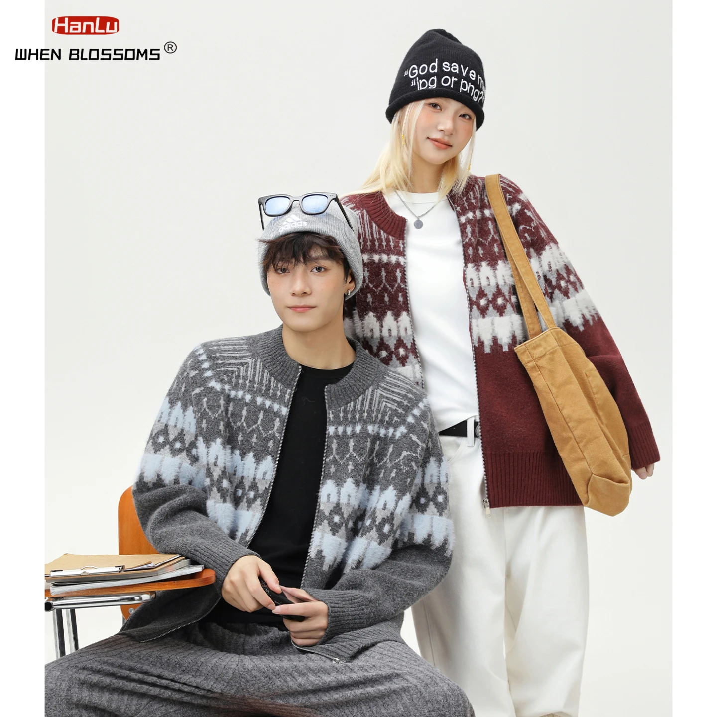 Hanlu 2025 للجنسين معرض جزيرة سترة محكم متماسكة سترة فو المنك لينة زوجين المتضخم دافئ الخريف الشتاء معطف #1