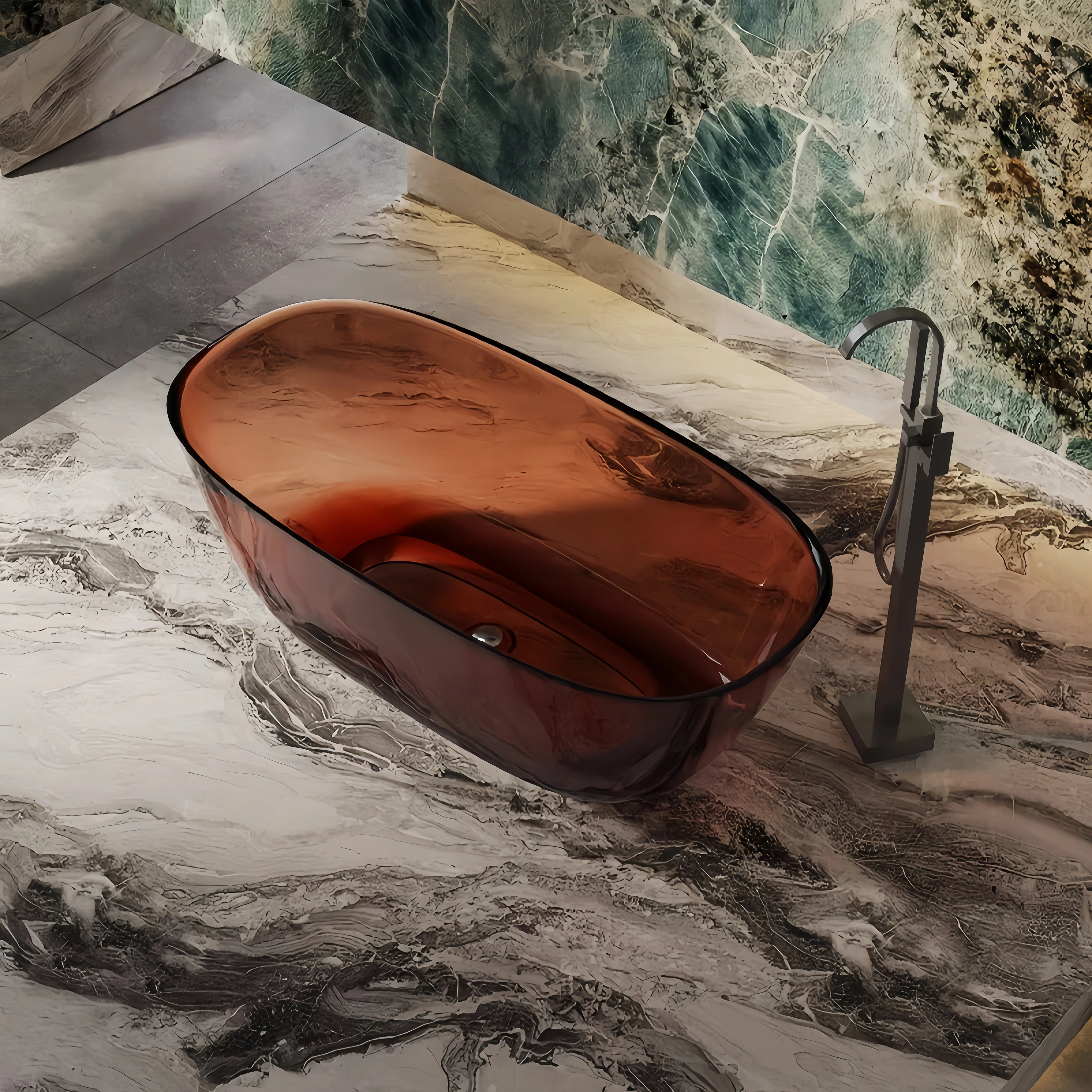 170cm Length Stylish Clear Resin Bathtub Ergonomic Soaking Glassy Portable Freestanding Luxury Transparent Eco-Friendly