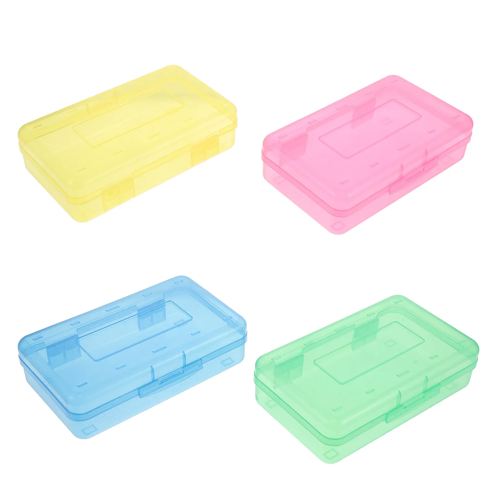 4Pcs Clear Pencil Case High Capacity Plastic Pencil Box with Lid Colored Design for Students Crayons Markers Rulers Storage