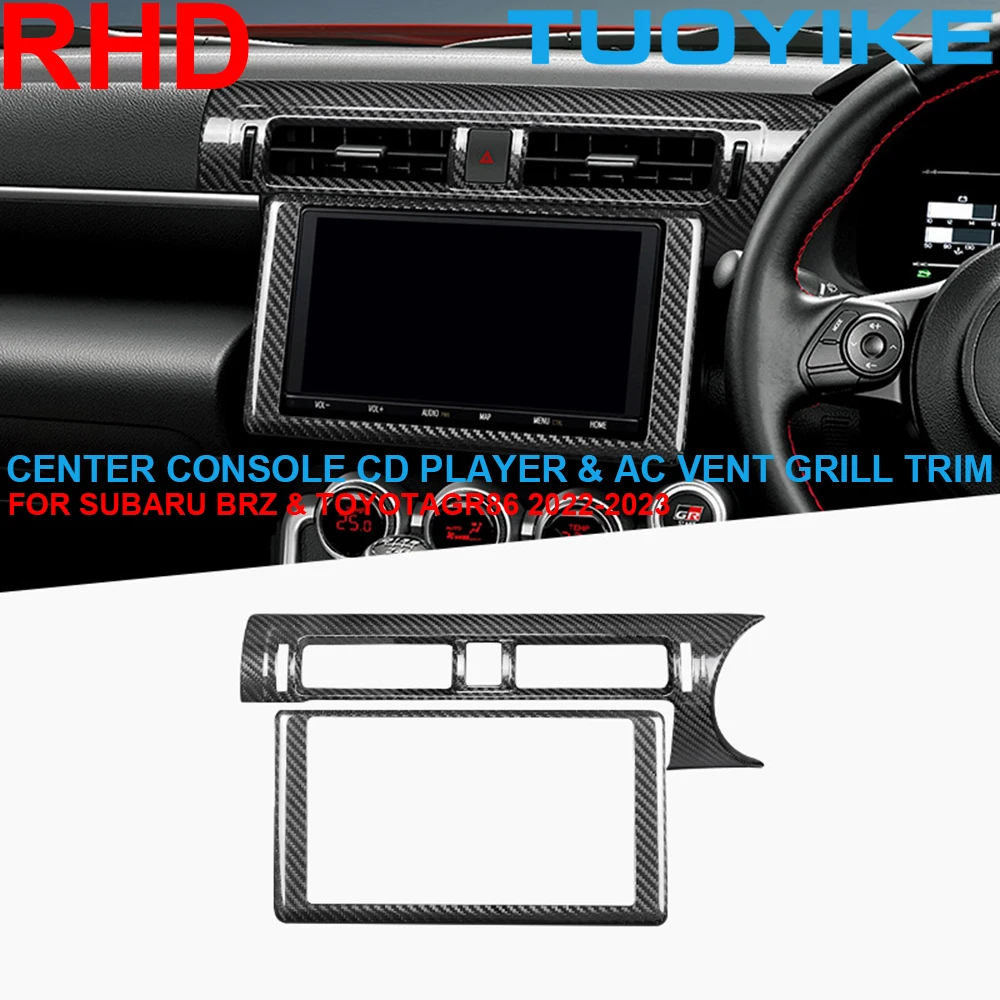 

RHD Real Dry Carbon Fiber Central Console CD Player Frame AC Vent Grille Outlet Trim Cover For Toyota GR86 Subaru BRZ 2022-2023