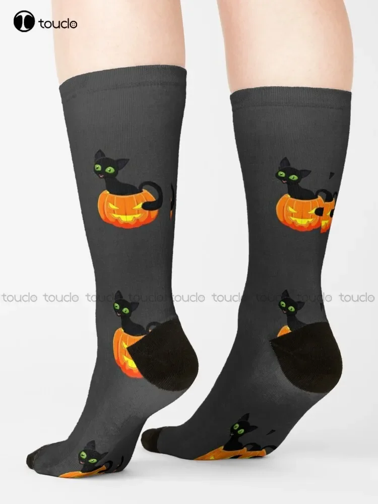 New Cat Inside Of A Pumpkin Socks Women Socks Personalized Custom Unisex Adult Socks Halloween Christmas Gift