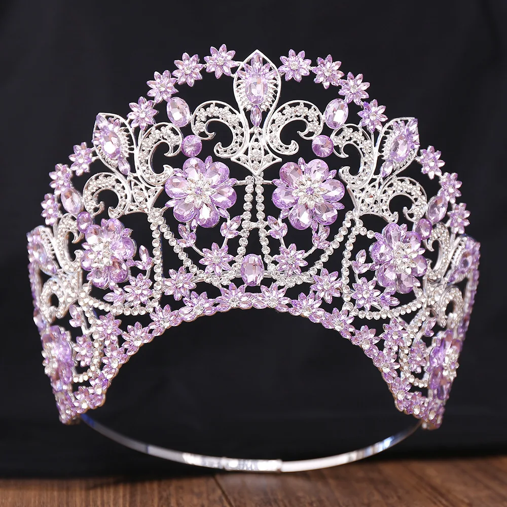 Baroque Miss Universe Hair Crown Shining Rhinestone Tiara Large Bridal Wedding Party Big Tiaras Headpiece Accessories