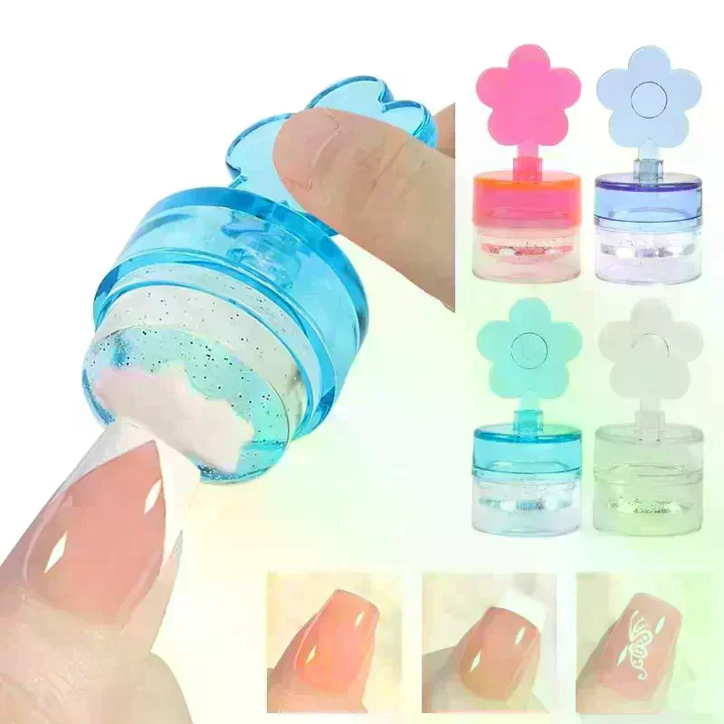 1 set bloemvorm nagel stamper doorzichtige siliconen kop manicure schraper overdracht sjablonen afdrukken kits nail art stempelplaten
