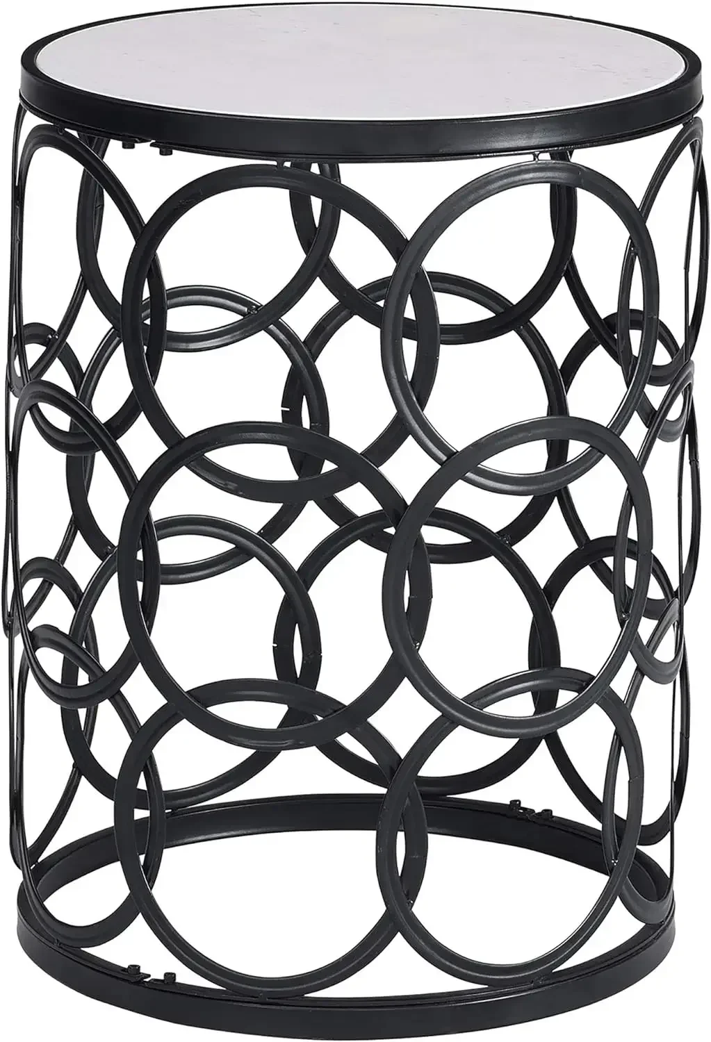 Black Interlocking Circles Marblized Table, American Designed, Black, 16.75 x 16.75 x 22 inches