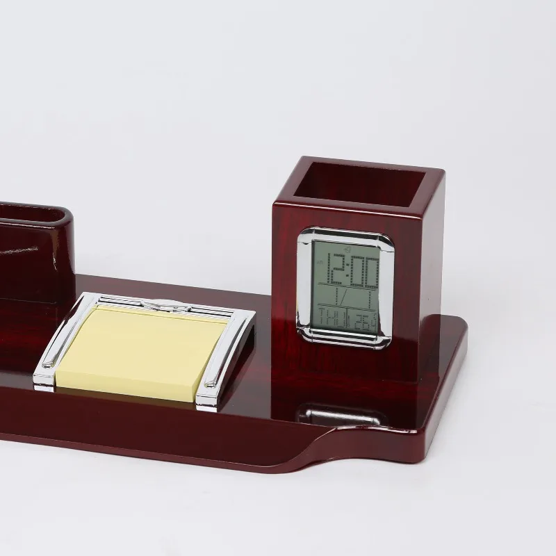 Desktop desk with pen holder Electronic clock sticky notes Practical desktop ornament