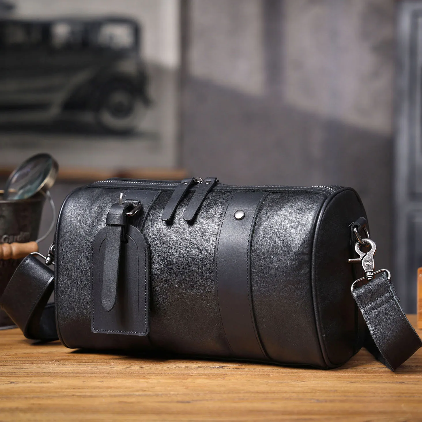 Echte Leder-Umhängetasche für Herren, einfache Rindsledertasche, hochwertiges, pflanzlich gegerbtes Leder, modischer Casual-Stil. – Detail 11