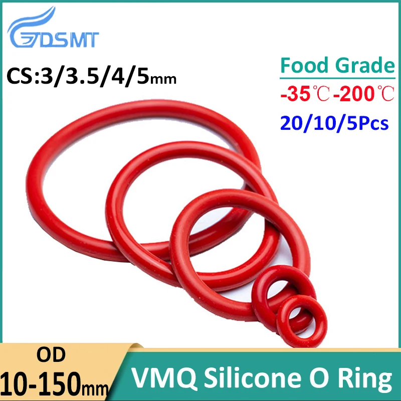 CS 3/3.5/4/5 Red VMQ Silicone O Ring Gasket Food Grade Rubber O-Rings OD 10mm-150mm