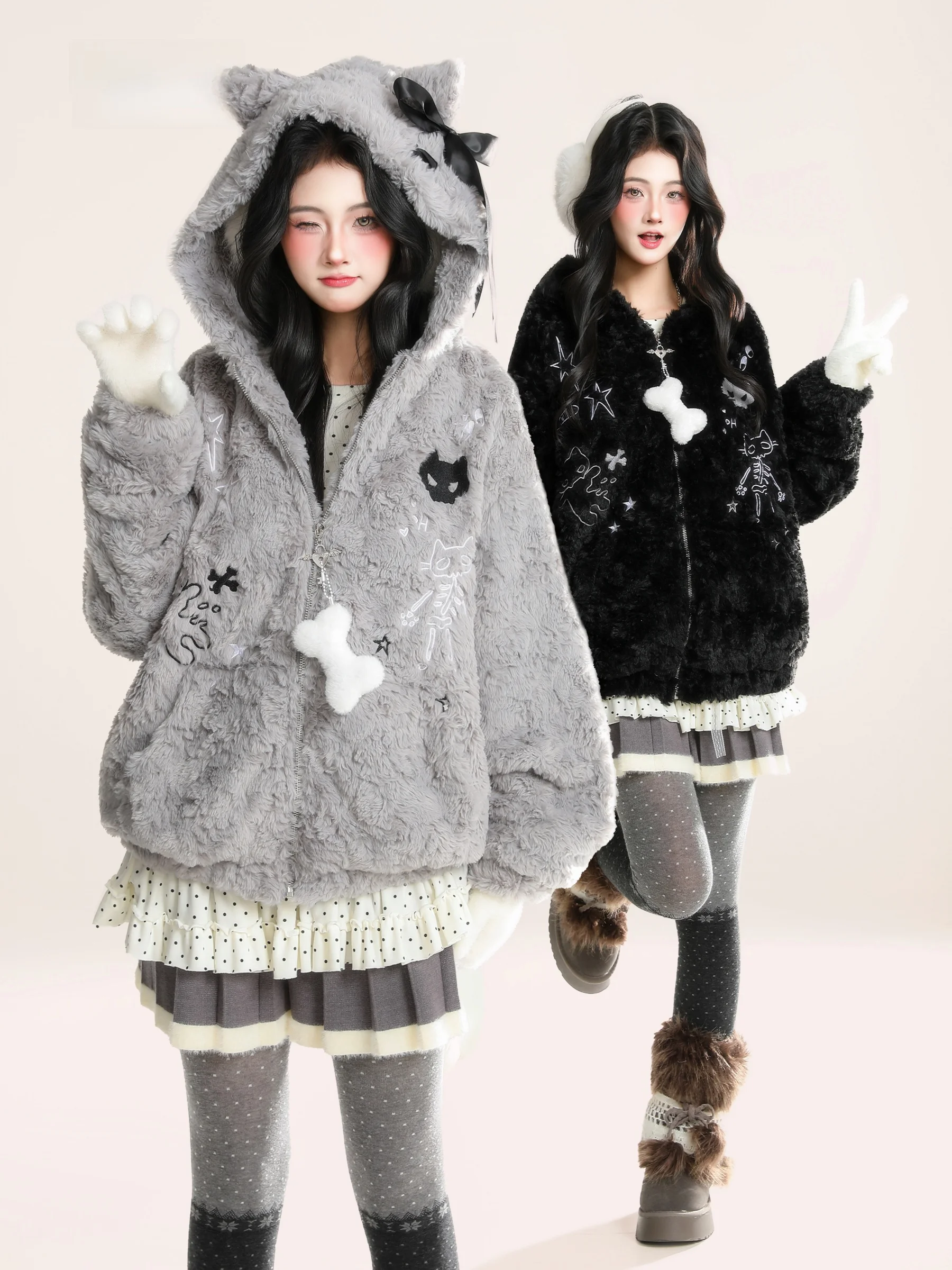 

Новая женская зимняя утепленная куртка HM Sweet Cool из хлопка с капюшоном и ушками из овечьего флиса, теплая, плотная, с защитой от холода