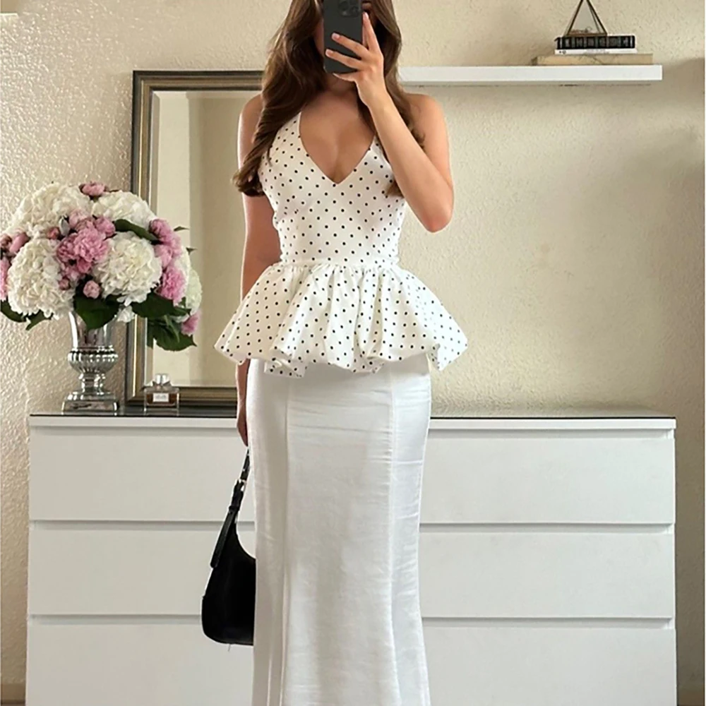 

Винтажное женское вечернее платье в горошек, элегантные вечерние платья, простое платье без рукавов с v-образным вырезом для банкета, коктейля, свадебного гостя