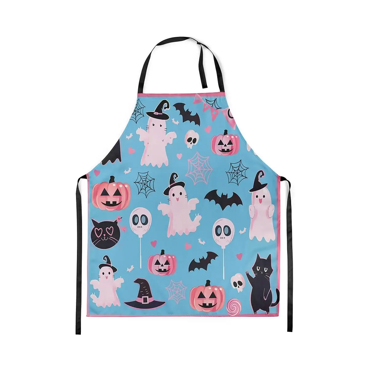 

Cute Halloween Decorations Apron, Pink And Blue Waterproof Apron, Halloween Cat Pink Pumpkin Black Bat Kitchen Aprons