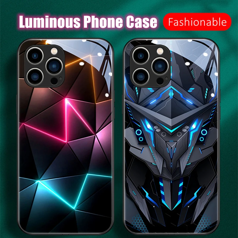 

Punk Style Mecha LED Light Glowing Luminous Phone Case Birthday Gift for iPhone 15 11 12 13 14 X Xs Xr Mini Pro Max Plus Cover