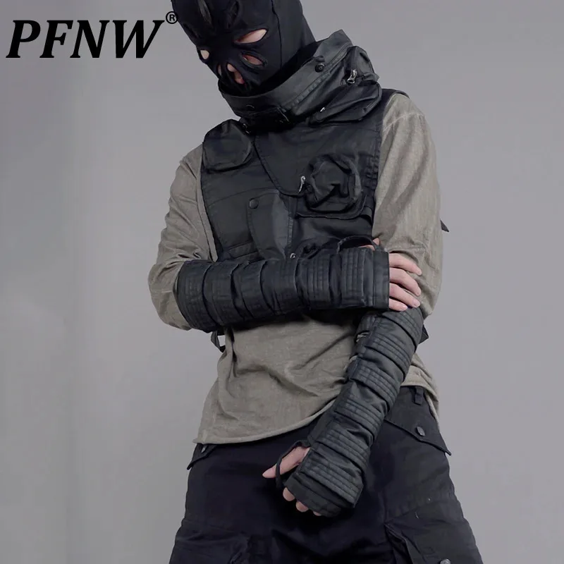 PFNW High Quality Niche Design Black Hollowed Out Pure Cotton Waxed Surface Sleeve Gloves Unisex Techwear Oversleeves 12C1842