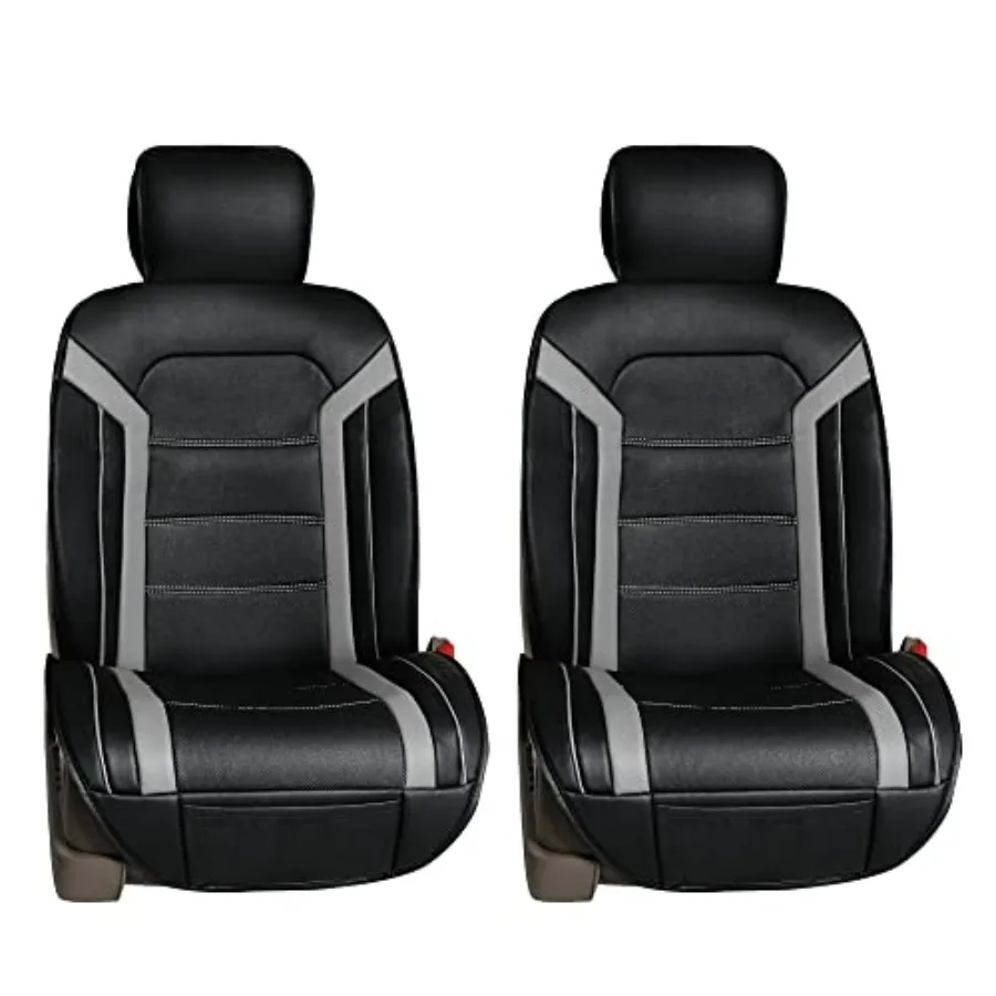 

Front Set Faux Leather Car Seat Covers Cushions for Low Back Seat Universal Fit Airbag Compatible Seat Cover for SUV Sedan Gray