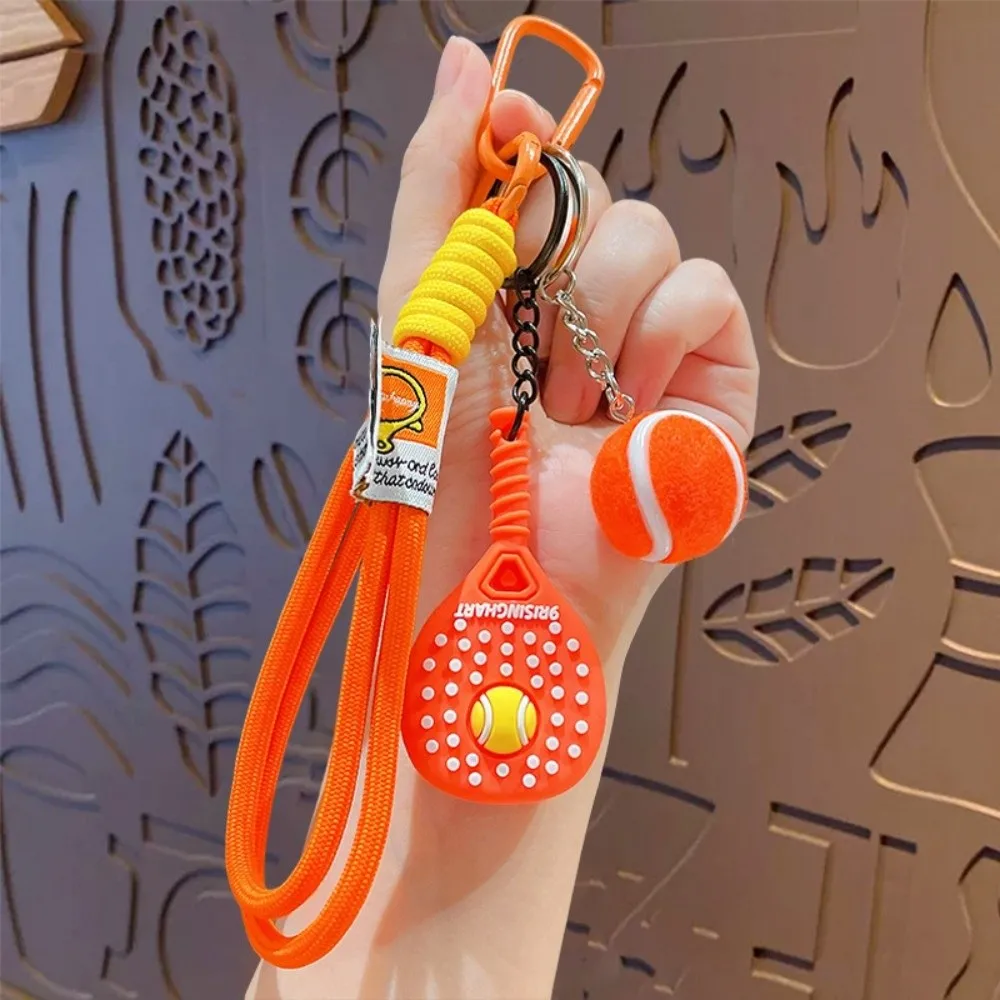 Detachable Fitness Series Pendant with Buckle Dopamine Tennis Racket Key Holder Simulation Style Bag Charm For Bag Decoration