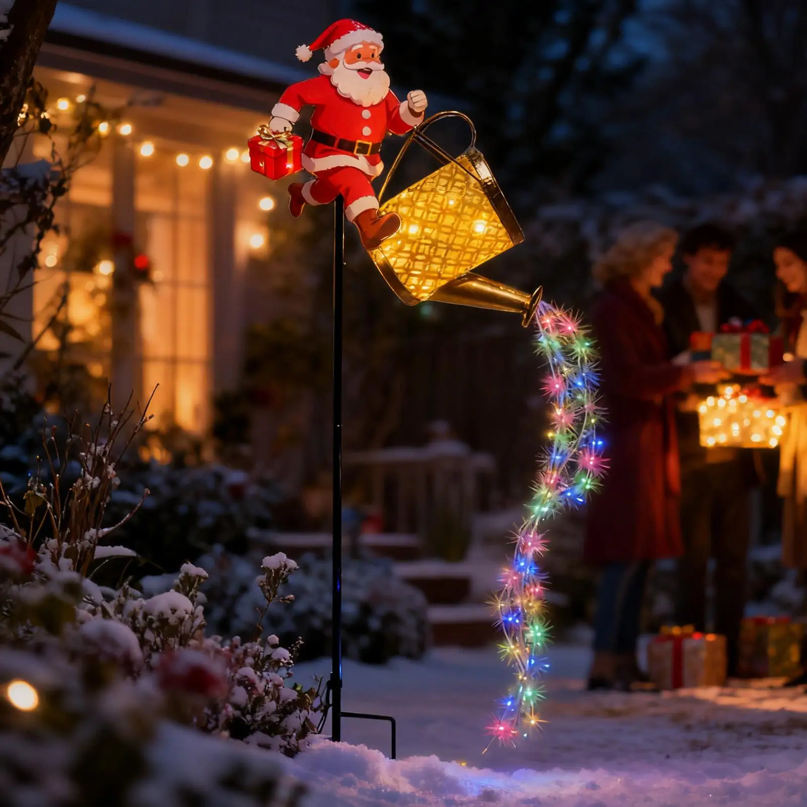 Solar Santa Claus Watering Can Lights Decorative Christmas Pathway Lights Lawn Decorative Lighting For Home Garden Pathway Yard