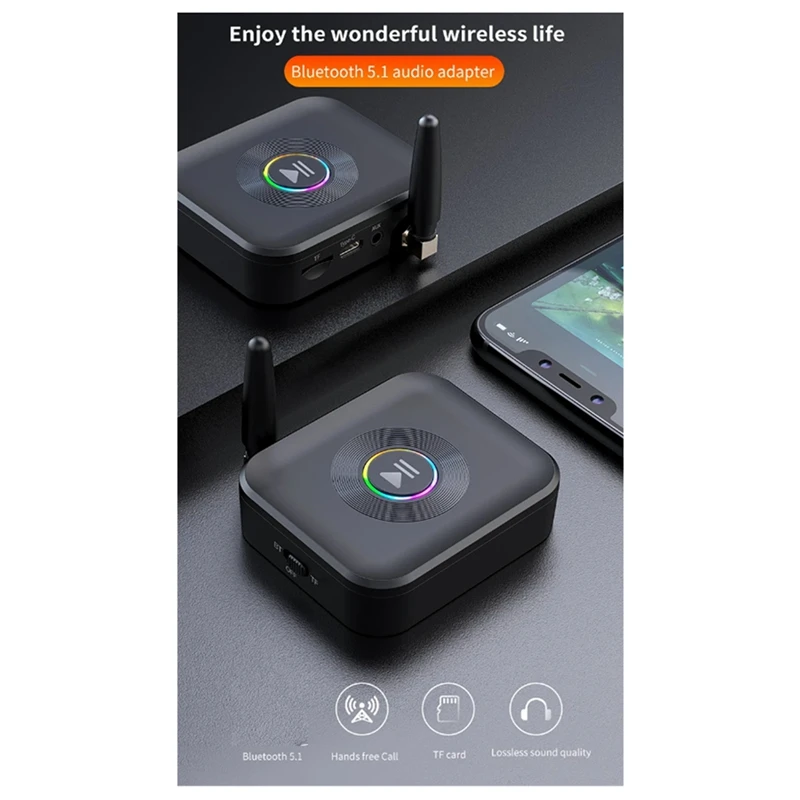 Wireless Audio Receiver Colorful Light Music Stereo Music Adapter For 3.5Mm Jack Earphone Speaker PC Support TF Card Easy To Use image 5