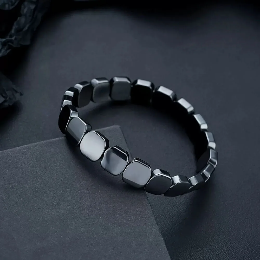 Hot selling hematite, black gallstones, elastic square bead bracelets for men and women wholesale, fast shipping