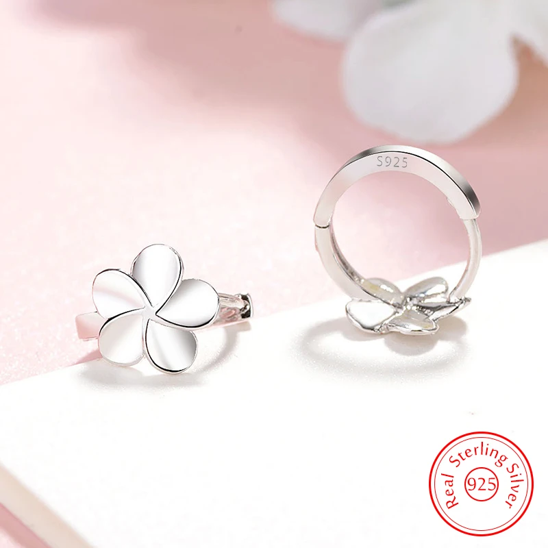 Genuine 925 Sterling Silver High Quality Jewelry New Flower Hoop Earrings For Woman XY0120