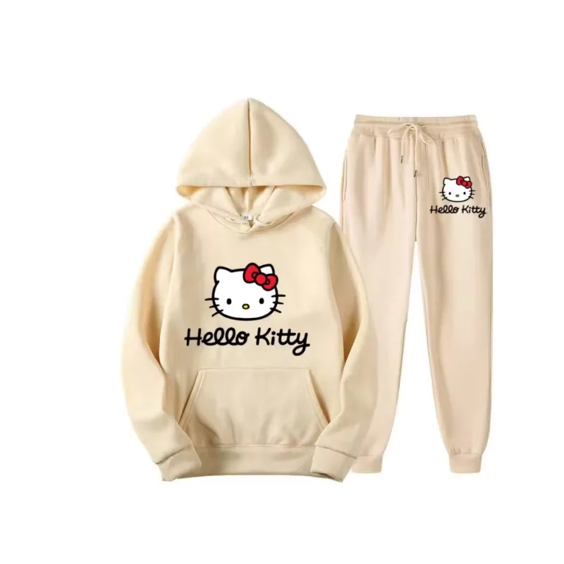 Sanrio HelloKitty Cartoon Anime Women Sweatshirt Sweatpants Set Fashion Men Pullover Pants Suit Spring Autumn Couple Hoodie Pant