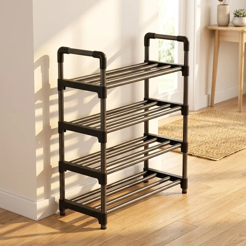 Black Multi-Layer Shoe Rack, Elevated Space-Saving Shoe Organizer for Home Entryway Dormitory Rental Apartment Bedroom