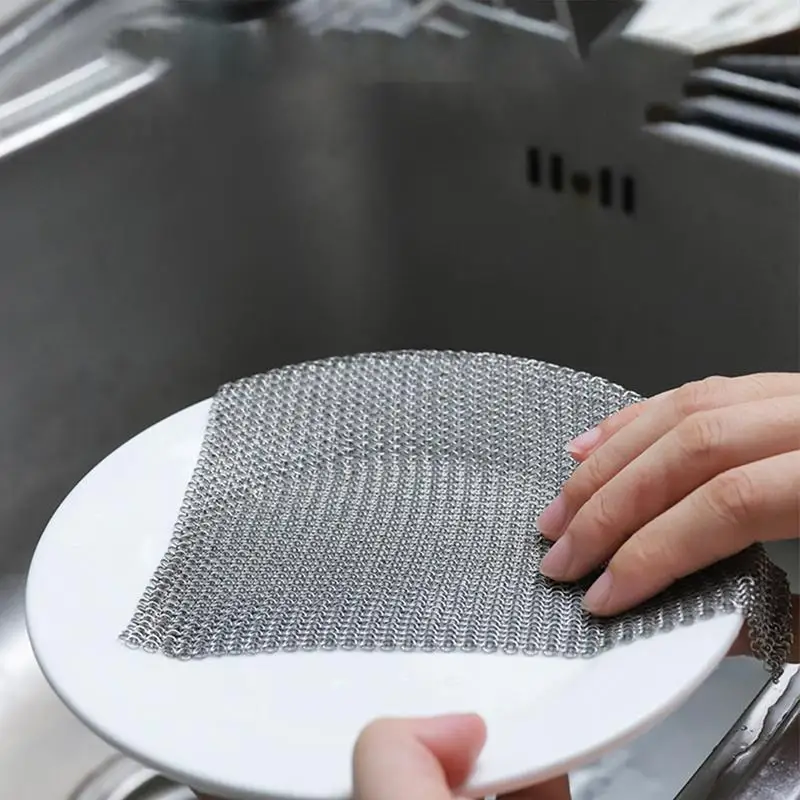 Kitchen Dishwashing Rags Non-Scratch Stainless Steel Wire Dishwashing Rags Mesh Discloth Heavy Duty Kitchen Cleaning For Wet And