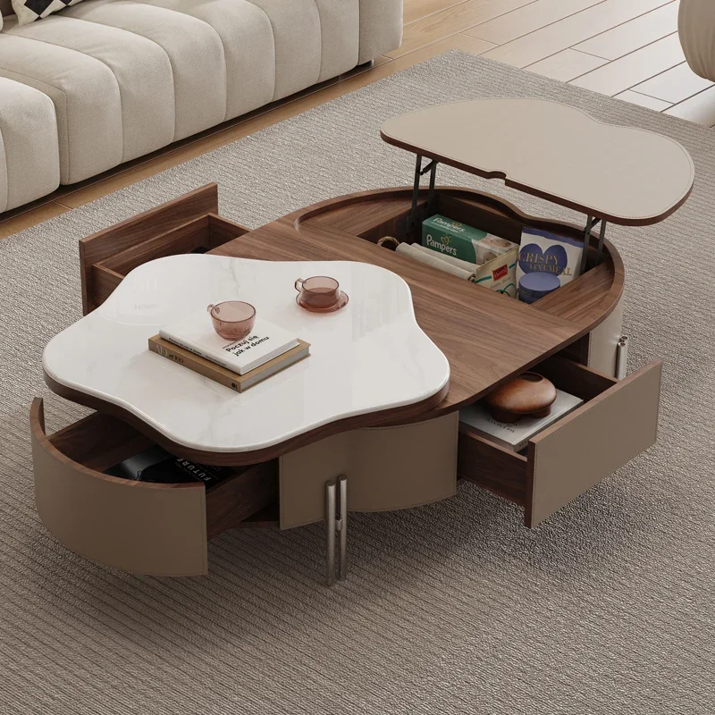 

Cloud Living Room Coffee Table Lifting Apartment Modern Simplicity Side Table Saddle Leather Drawer Storage Modern Furniture