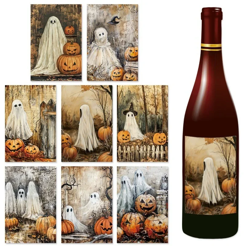 

8pcs halloween Wine Bottle Label Wraps Stickers halloweens Party Decoration Navidad Gift DIY Sealing Stickers Supplies