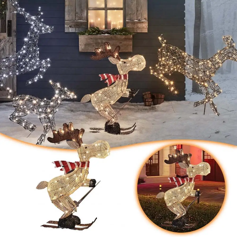 35*18cm Acrylic Light Panel Lighted Reindeer Ornaments Glowing Ski Deer Statue With LED Lights String Christmas Outdoor Display