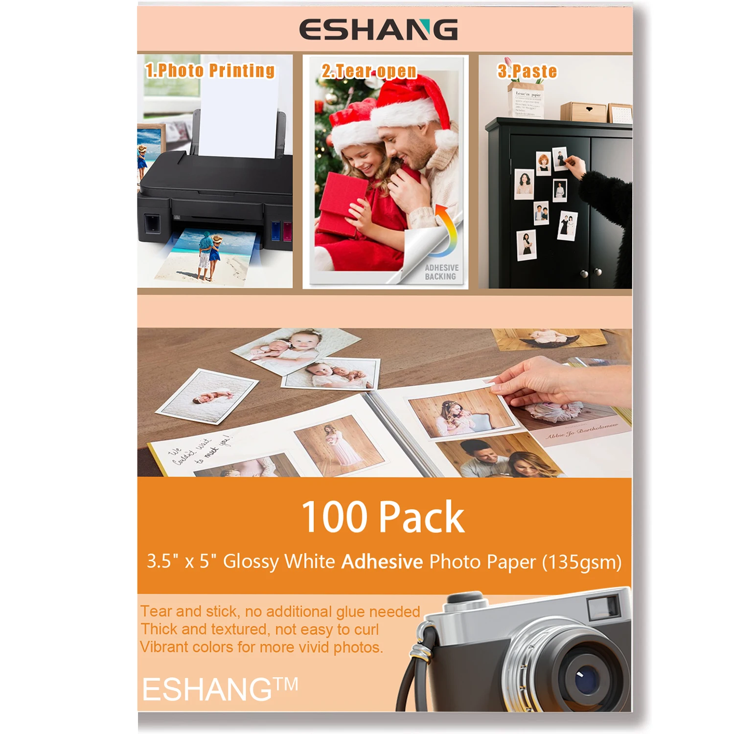 135gsm Glossy Adhesive Photo Paper 5x3.5 Inch 100 Sheets, Se
