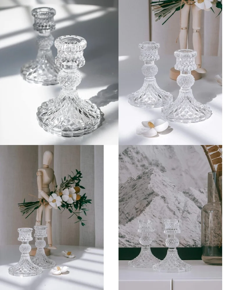 

CandlestickTaper Candle Holders 2 Pack Clear Glass Candlesticks for 0.8 Inch Candles Home Decor Wedding Party Supplies Modern