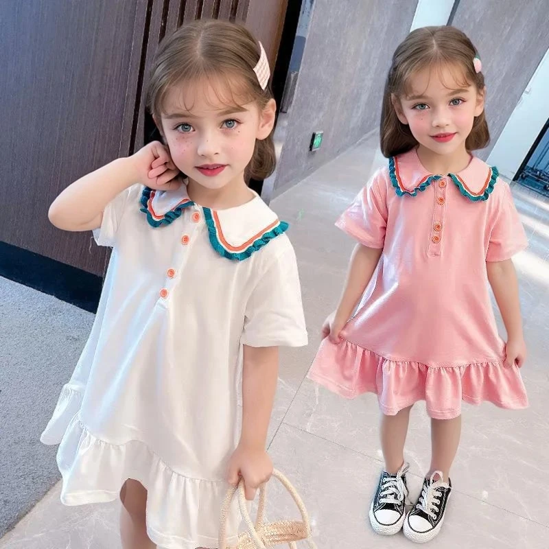 Baby Girl Dress Summer Fashion Flip Collar Polo Casual Outdoor Children Clothing Elegant Princess Dress Birthday Costume A1193