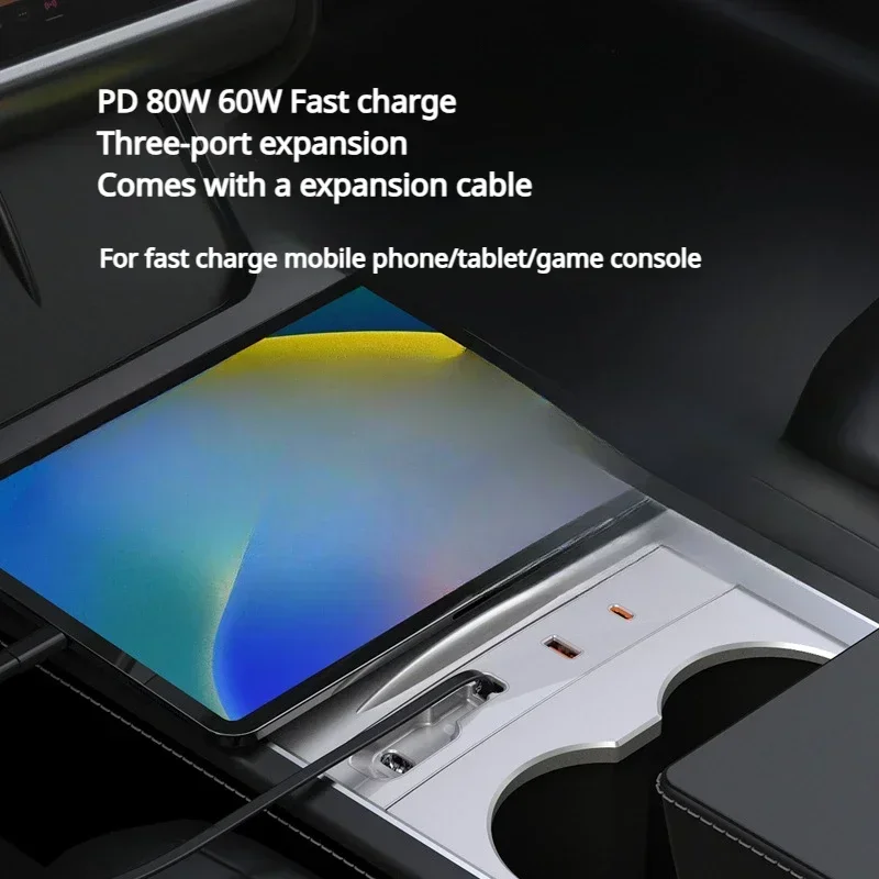 Tesla Model Y Juniper Model 3용 도킹 스테이션 Highland USB 허브 특수 도킹 스테이션 80W PD Type C 고속 충전 확장