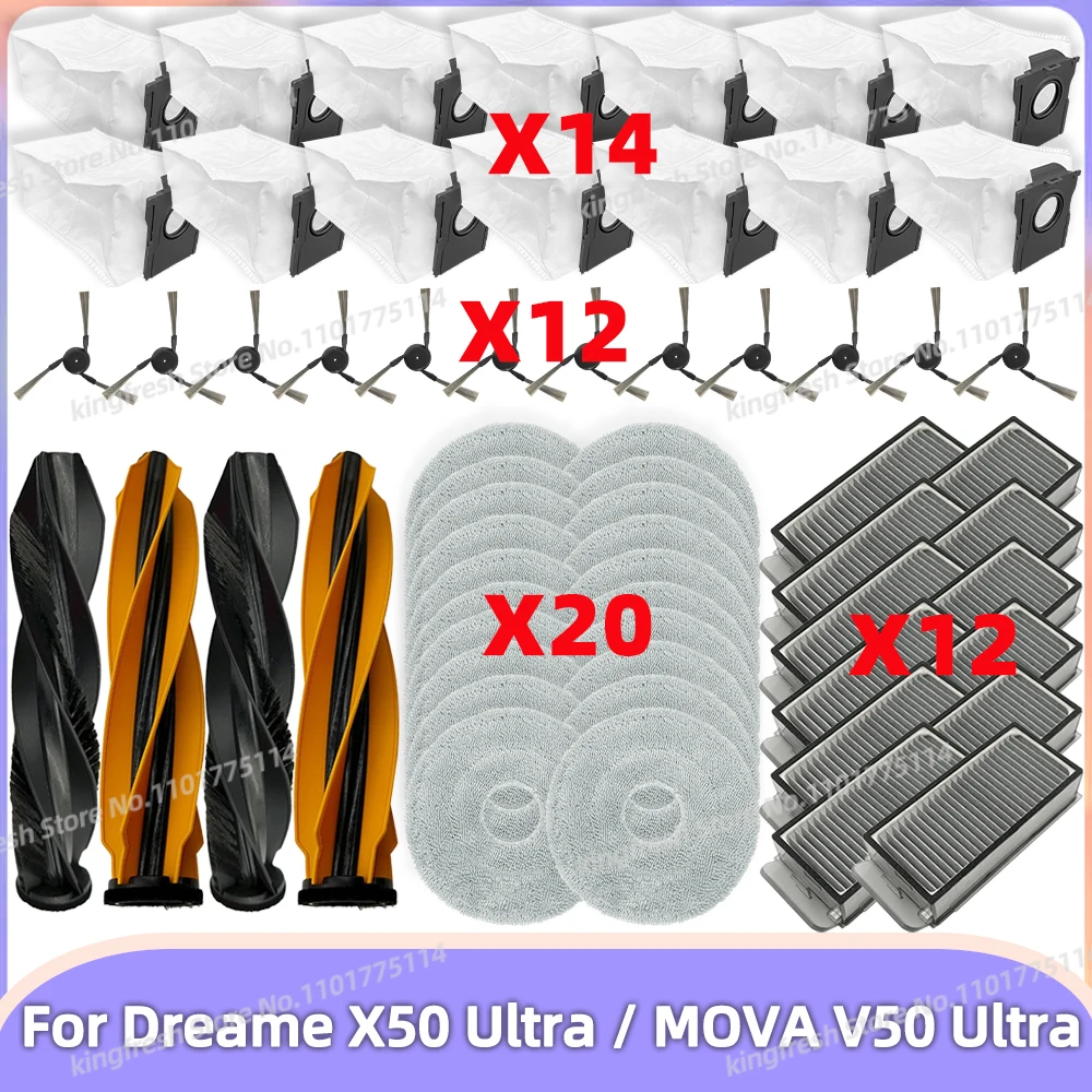 Fit For ( Dreame X50 Ultra / Mova V50 Ultra / X50 Ultra Complete ) Vacuum Parts Main Roller Edge Brush Filter Mop Cloth Dust Bag