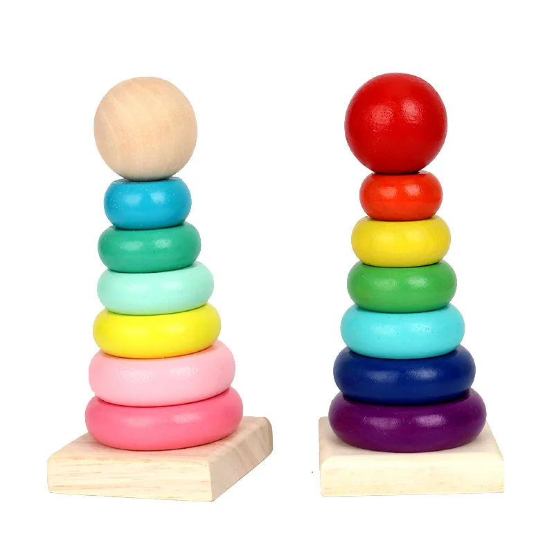 Regenboog Stapelaar Houten Ring Educatief Speelgoed Kids Toren Stapel Blokken Kleur Vorm Spel Baby Montessori Speelgoed Voor Kinderen Geschenken