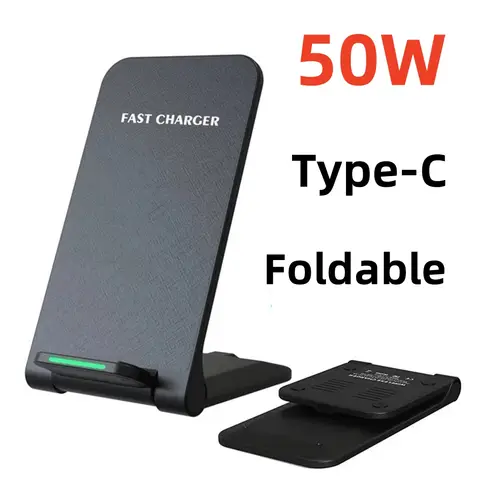 50W 접이식 무선 충전기 스탠드 iPhone 16 15 14 13 12 11XS 삼성 S22 S20 S10 Xiaomi 고속 충전 스테이션 전화 홀더