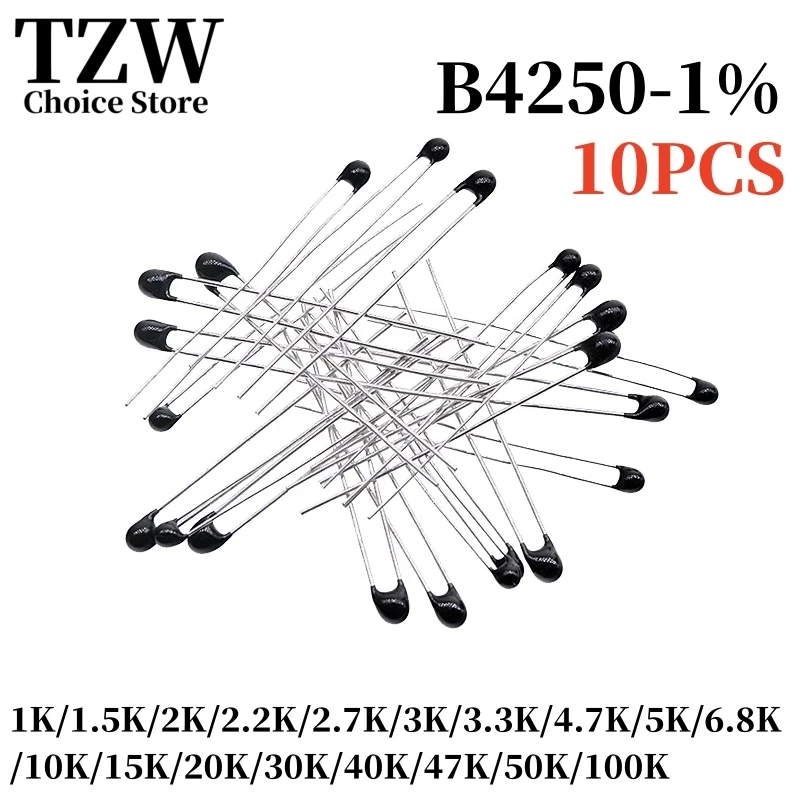 TZW 10PCS Rezystor termiczny termistora NTC MF52 NTC-MF52AT 1K 2K 3K 4.7K 5K 6.8K 10K 15K 20K 30K 50K 100K B4250 1%
