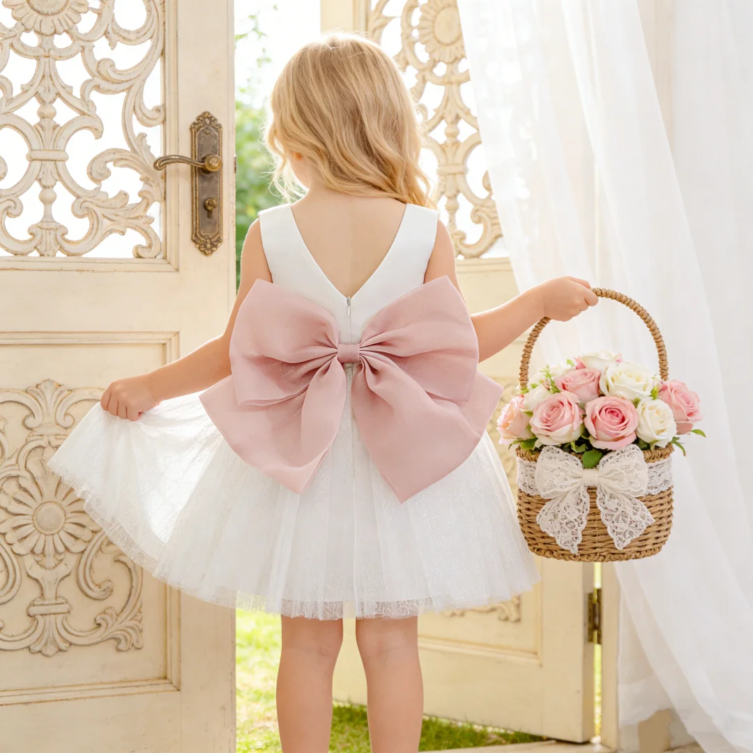 Elegant white dress suitable for girls' birthday parties princess dress suitable for formal evening dress suitable for children