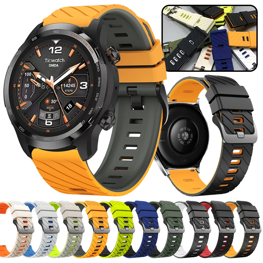 

Силиконовые ремешки для часов 22 мм для TicWatch Pro 3 Ultra GPS GTX GTW, спортивный браслет, ремень для TicWatch Pro 2021 GTH 2 S2 E2, мягкий ремешок