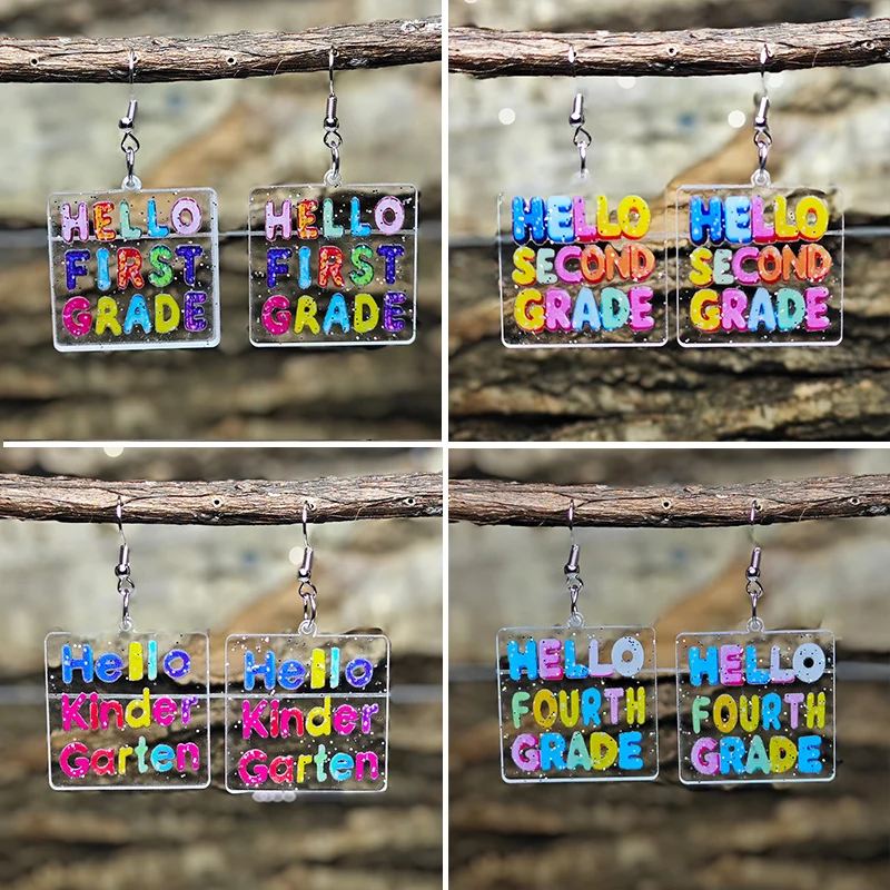 New Creative Teacher's Day Earrings Transparent English Class Grade Acrylic Earrings Simple Fashion Earrings School Earrings
