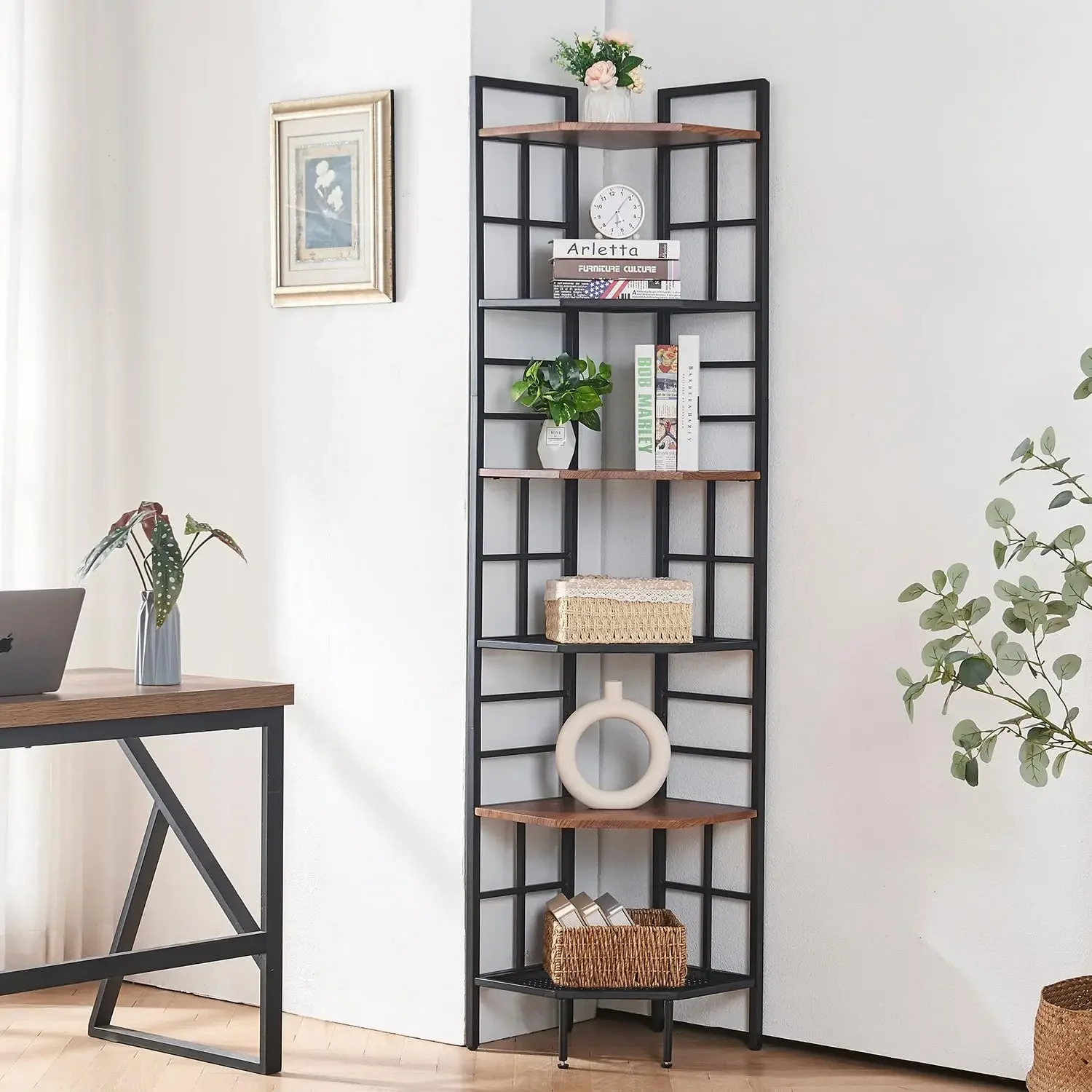 Shelf, 6 Tier Tall  Bookshelf 76.9", Industrial  Shelf Stand, Display Corner Shelving Unit with Stor